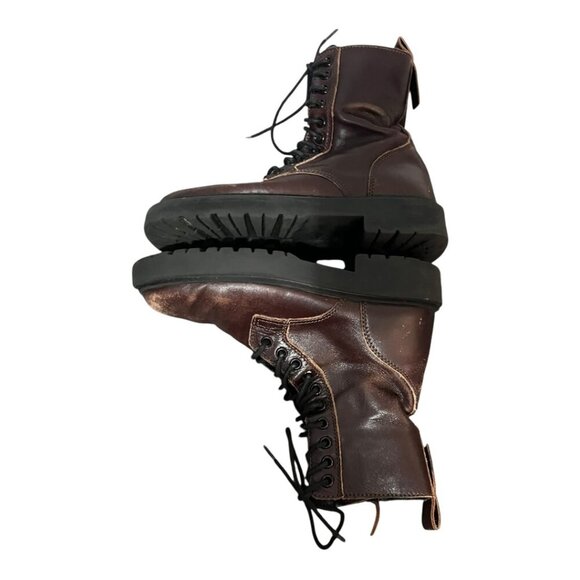 Zara Boots Size 36 Women's Distressed Combat Brown Lace Up Mid Calf Side Zip - Picture 5 of 7